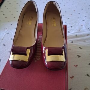Women's Burgundy Patent Loafers with Gold Accent